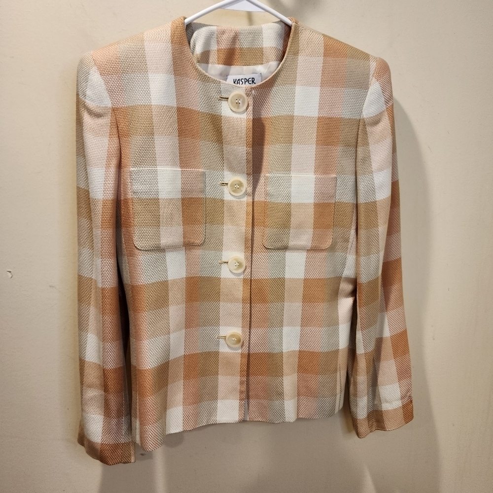 KASPER Vintage Plaid Blazer with Button Closure and Pockets Size 6